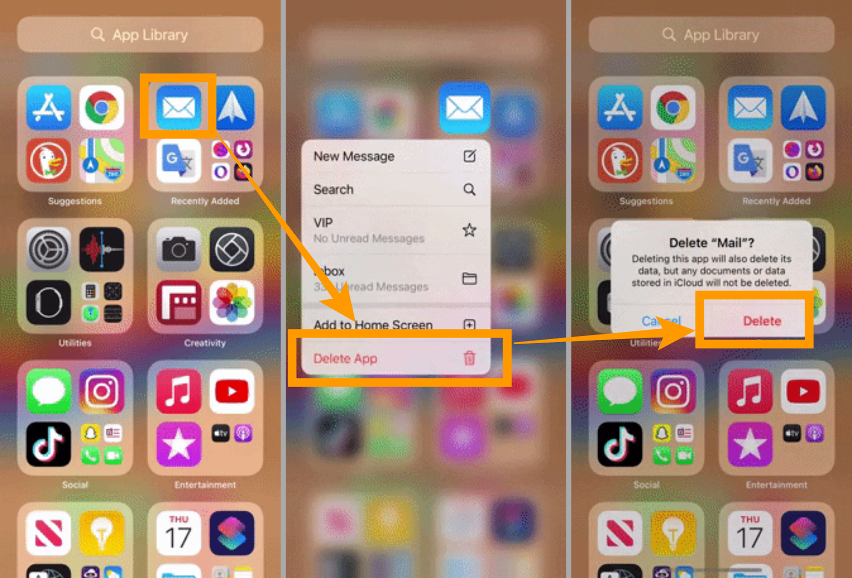 아이폰 iOS14 사용자가 설정한 기본앱 초기화 임시조치하기. 애플 메일 삭제.