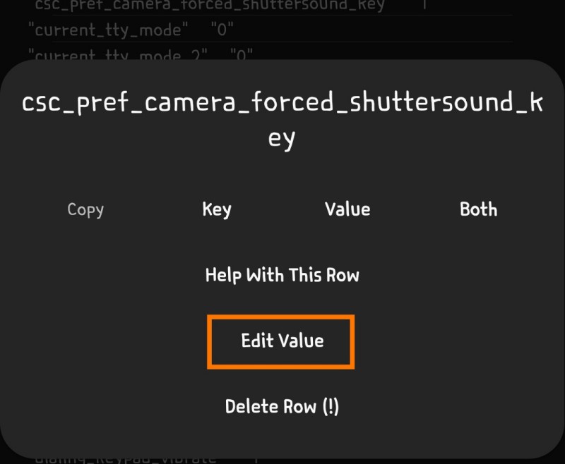 SetEditApp Csc pref camera forced shuttersound key. Edit Value