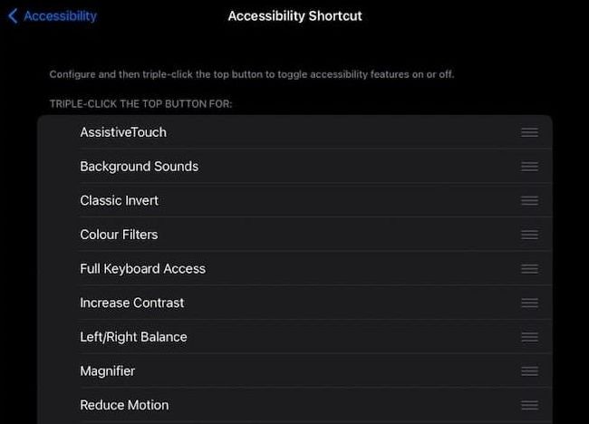 ipad accessibility shortcut