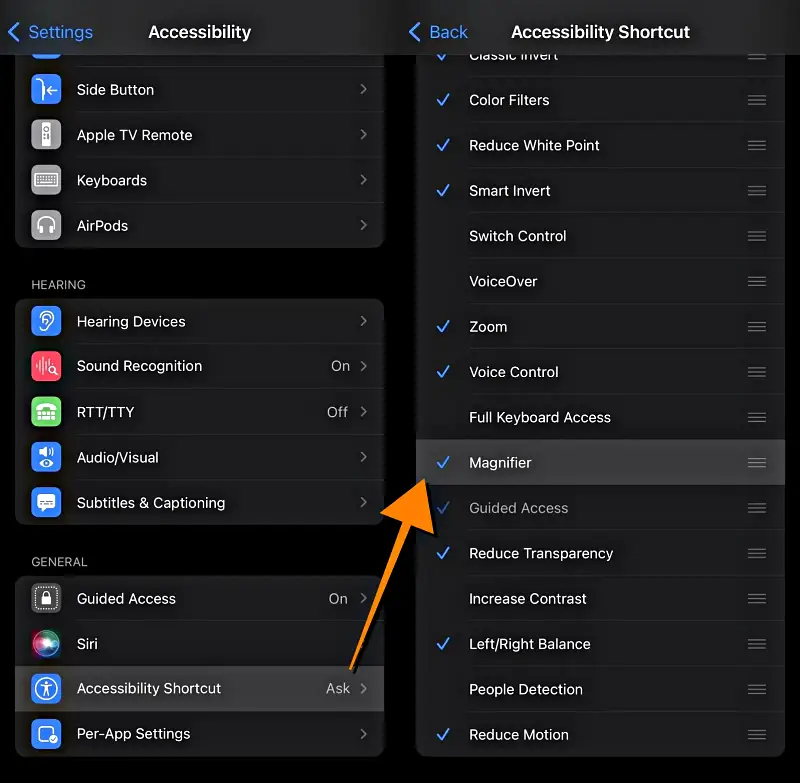 Accessibility Shortcuts Enable Magnifier in iOS15