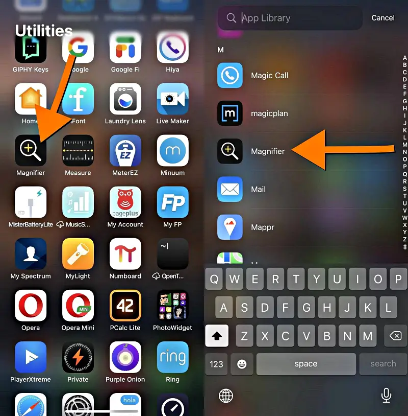 iOS 15s app from library magnifier app icon find