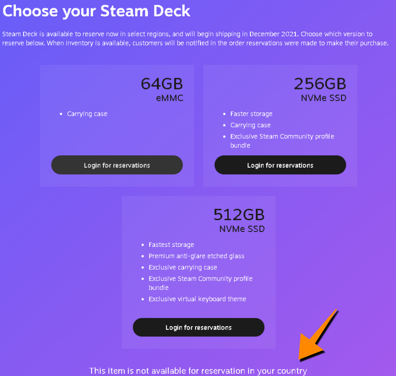 steam deck 3 and your country not available for purchase