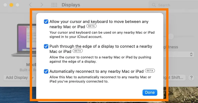Mac Universal Controls Settings. System Preferences Settings. Display. Universal Controls. Permissions Allow.