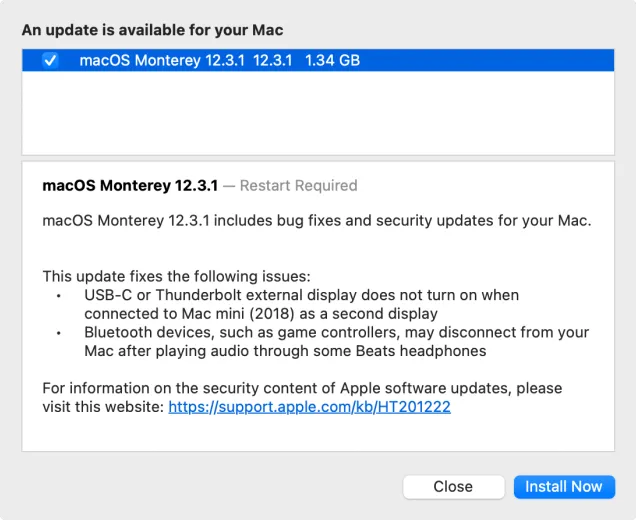 MacOS Monterey 12.3.1 update