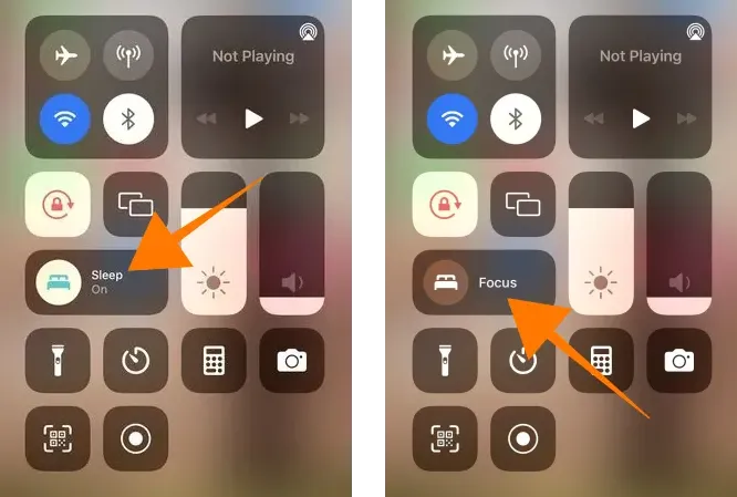 iPhone Control Center Sleep Concentration Mode Off