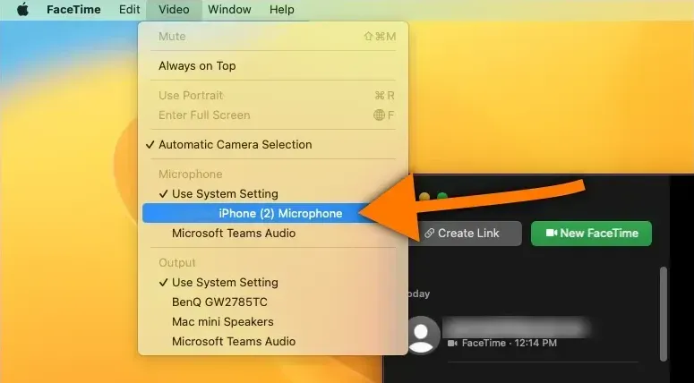 Mac MacBook. Camera Continuity Video Camera Options Select