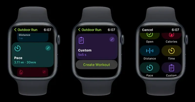 apple watch watchos9 exercise matrix. configuration custom