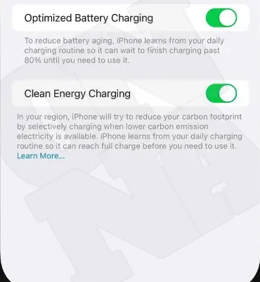 iOS16.1 developer beta 1. clean energy charge