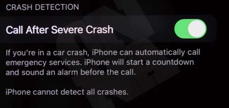 iPhone after collision detection phone settings