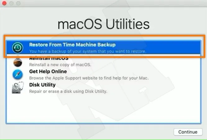 MacOS Utilities Time Machine Recover from Backup