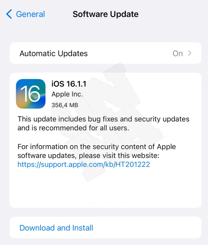 apple iphone ios16.1. software update