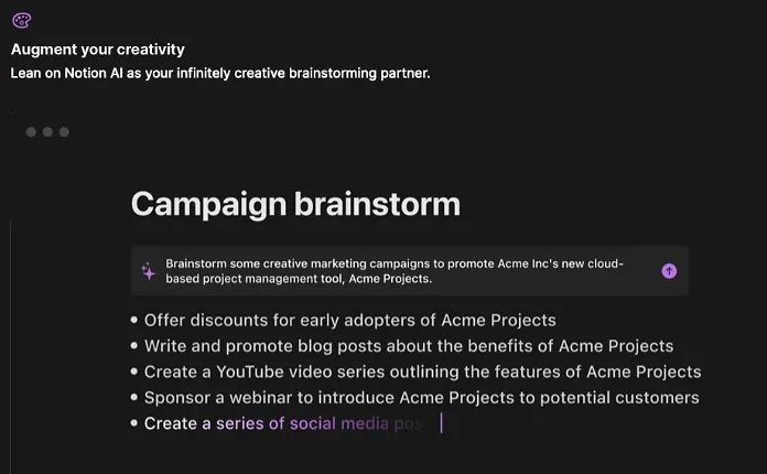 Notion AI Campaign Brainstorming