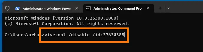 vivetool window explorer tab disable command input